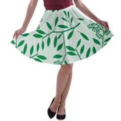 Leaves Foliage Green Wallpaper A-line Skater Skirt by Celenk