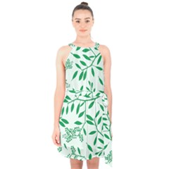 Leaves Foliage Green Wallpaper Halter Collar Waist Tie Chiffon Dress by Celenk