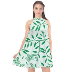 Leaves Foliage Green Wallpaper Halter Neckline Chiffon Dress  by Celenk