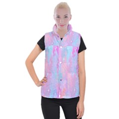 Space Psychedelic Colorful Color Women s Button Up Puffer Vest by Celenk