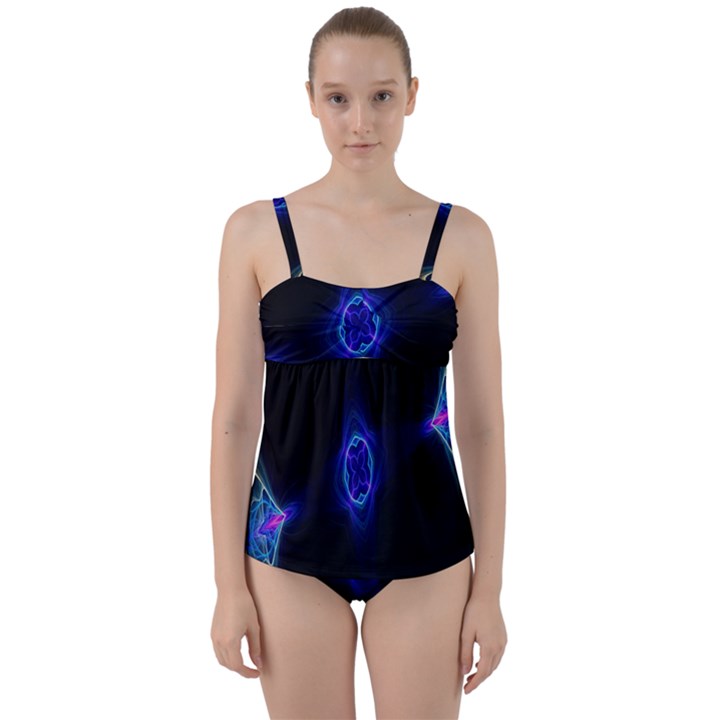 Lightning Kaleidoscope Art Pattern Twist Front Tankini Set