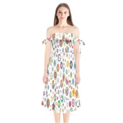 Design Aspect Ratio Abstract Shoulder Tie Bardot Midi Dress by Celenk