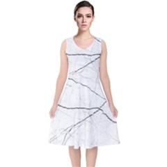 White Background Pattern Tile V-neck Midi Sleeveless Dress  by Celenk