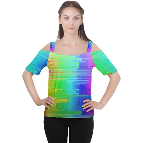 Colors Rainbow Chakras Style Cutout Shoulder Tee by Celenk