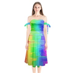 Colors Rainbow Chakras Style Shoulder Tie Bardot Midi Dress by Celenk