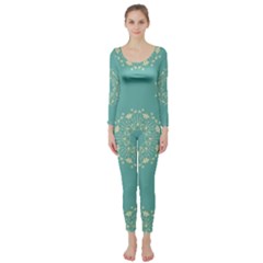 Floral Vintage Royal Frame Pattern Long Sleeve Catsuit by Celenk