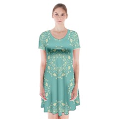 Floral Vintage Royal Frame Pattern Short Sleeve V-neck Flare Dress by Celenk