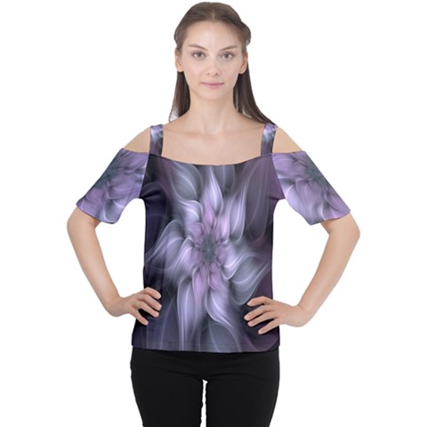 Fractal Flower Lavender Art Cutout Shoulder Tee by Celenk