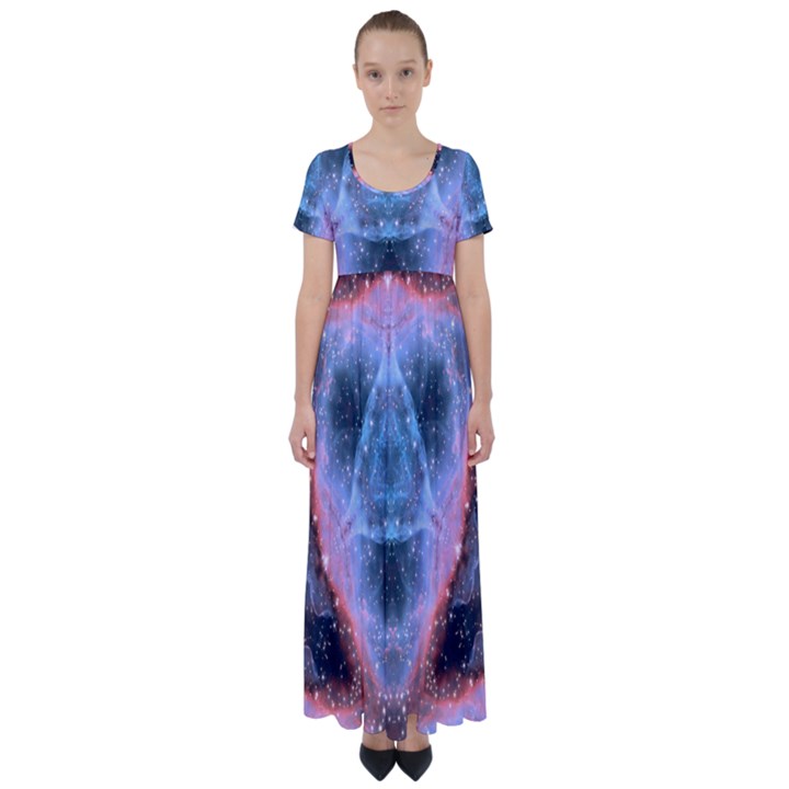 Sacred Geometry Mandelbrot Fractal High Waist Short Sleeve Maxi Dress