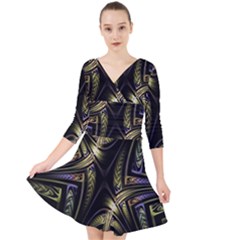 Fractal Braids Texture Pattern Quarter Sleeve Front Wrap Dress	 by Celenk