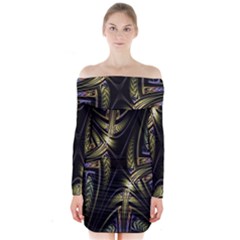 Fractal Braids Texture Pattern Long Sleeve Off Shoulder Dress by Celenk