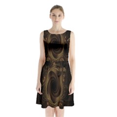 Beads Fractal Abstract Pattern Sleeveless Waist Tie Chiffon Dress by Celenk