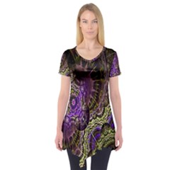 Abstract Fractal Art Design Short Sleeve Tunic  by Celenk