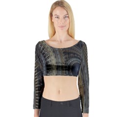 Fractal Spikes Gears Abstract Long Sleeve Crop Top by Celenk