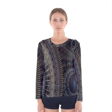 Fractal Spikes Gears Abstract Women s Long Sleeve Tee by Celenk