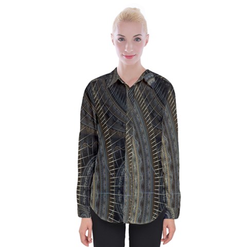 Fractal Spikes Gears Abstract Womens Long Sleeve Shirt by Celenk