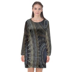 Fractal Spikes Gears Abstract Long Sleeve Chiffon Shift Dress  by Celenk