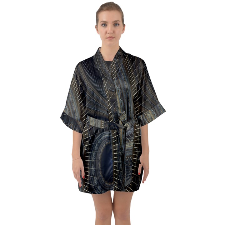 Fractal Spikes Gears Abstract Quarter Sleeve Kimono Robe