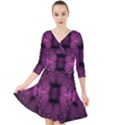 Fractal Magenta Pattern Geometry Quarter Sleeve Front Wrap Dress	 View1