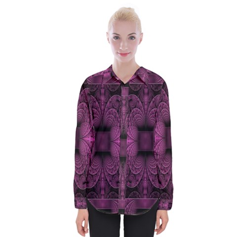 Fractal Magenta Pattern Geometry Womens Long Sleeve Shirt by Celenk