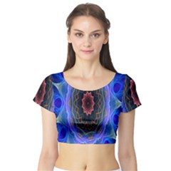 Cosmic Flower Kaleidoscope Art Short Sleeve Crop Top by Celenk