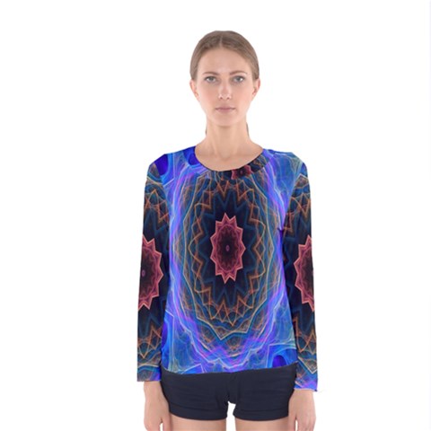 Cosmic Flower Kaleidoscope Art Women s Long Sleeve Tee by Celenk