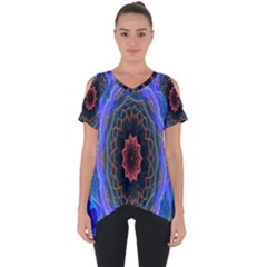 Cosmic Flower Kaleidoscope Art Cut Out Side Drop Tee by Celenk