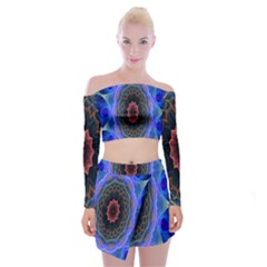 Cosmic Flower Kaleidoscope Art Off Shoulder Top With Mini Skirt Set by Celenk