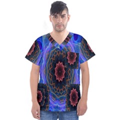 Cosmic Flower Kaleidoscope Art Men s V-neck Scrub Top