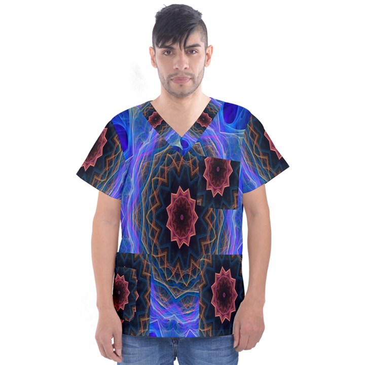 Cosmic Flower Kaleidoscope Art Men s V-Neck Scrub Top