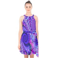 Fractal Fantasy Creative Futuristic Halter Collar Waist Tie Chiffon Dress by Celenk