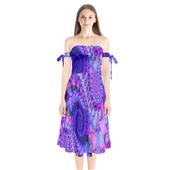 Fractal Fantasy Creative Futuristic Shoulder Tie Bardot Midi Dress by Celenk