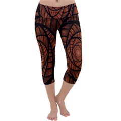 Fractal Red Brown Glass Fantasy Capri Yoga Leggings by Celenk