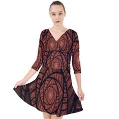 Fractal Red Brown Glass Fantasy Quarter Sleeve Front Wrap Dress	 by Celenk