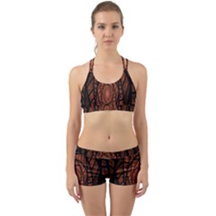 Fractal Red Brown Glass Fantasy Back Web Sports Bra Set by Celenk