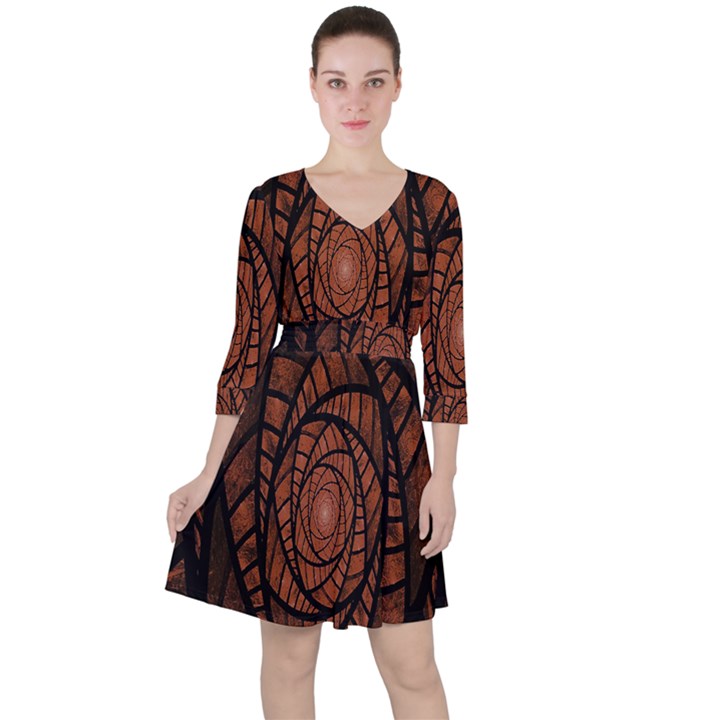 Fractal Red Brown Glass Fantasy Ruffle Dress