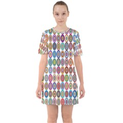 Decorative Ornamental Concentric Sixties Short Sleeve Mini Dress by Celenk