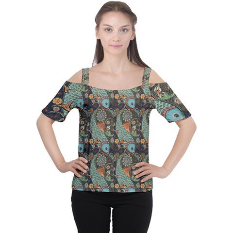 Pattern Background Fish Wallpaper Cutout Shoulder Tee by Celenk