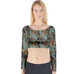 Pattern Background Fish Wallpaper Long Sleeve Crop Top by Celenk