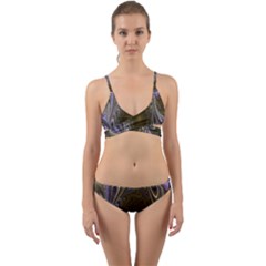 Fractal Waves Whirls Modern Wrap Around Bikini Set by Celenk