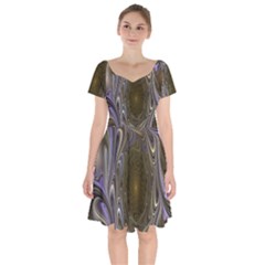 Fractal Waves Whirls Modern Short Sleeve Bardot Dress by Celenk