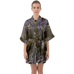 Fractal Waves Whirls Modern Quarter Sleeve Kimono Robe by Celenk