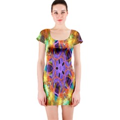 Kaleidoscope Pattern Ornament Short Sleeve Bodycon Dress by Celenk