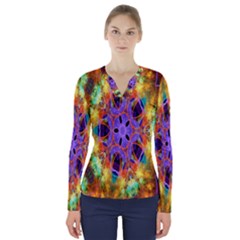 Kaleidoscope Pattern Ornament V-neck Long Sleeve Top by Celenk