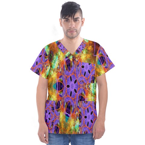 Kaleidoscope Pattern Ornament Men s V-neck Scrub Top by Celenk