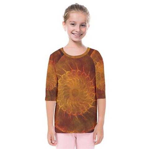 Orange Warm Hues Fractal Chaos Kids  Quarter Sleeve Raglan Tee by Celenk