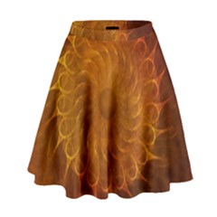 Orange Warm Hues Fractal Chaos High Waist Skirt by Celenk