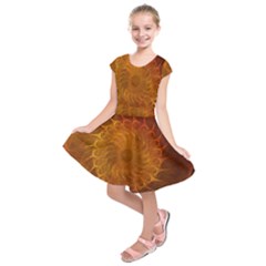 Orange Warm Hues Fractal Chaos Kids  Short Sleeve Dress by Celenk