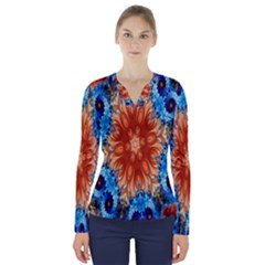 Alchemy Kaleidoscope Pattern V-neck Long Sleeve Top by Celenk