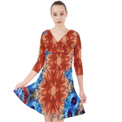 Alchemy Kaleidoscope Pattern Quarter Sleeve Front Wrap Dress	 by Celenk